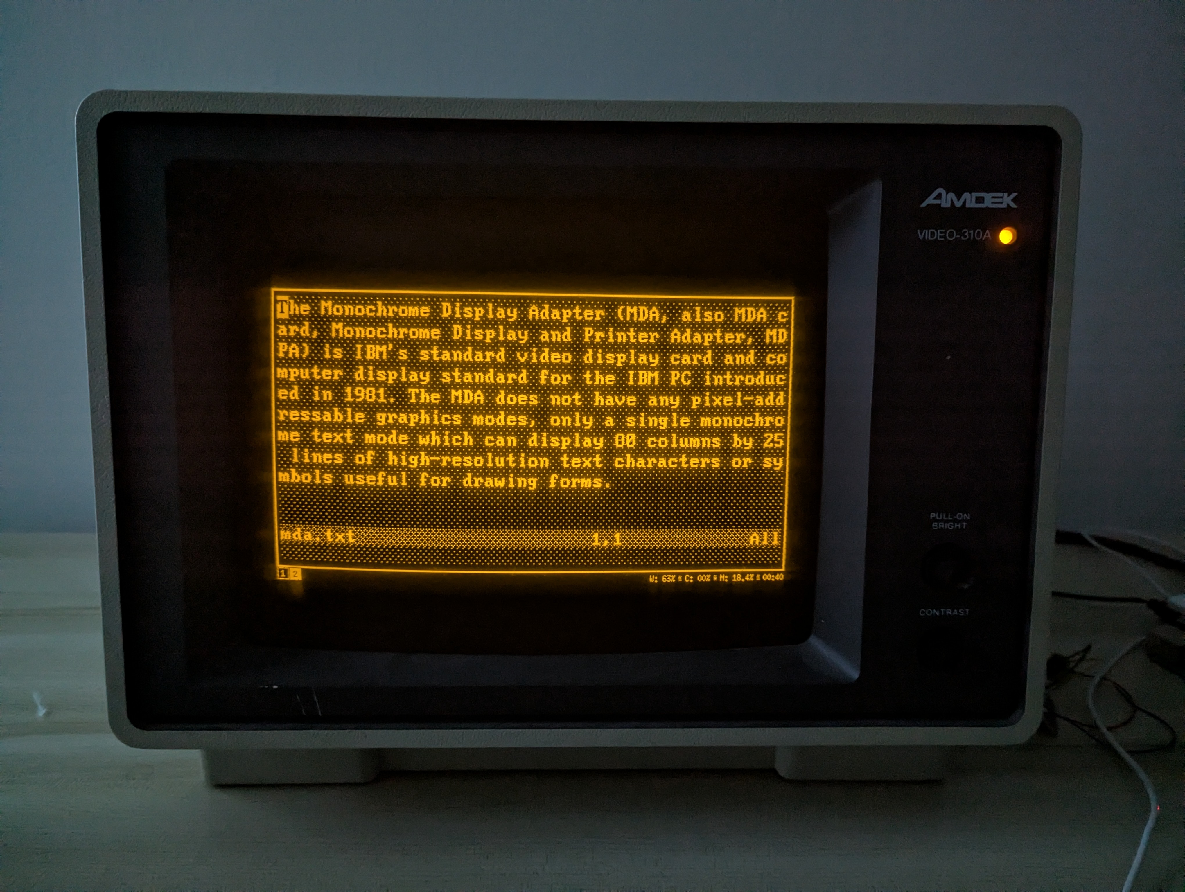 Image of Wikipedia's description of the Monochrome Display Adapter with the dither shader