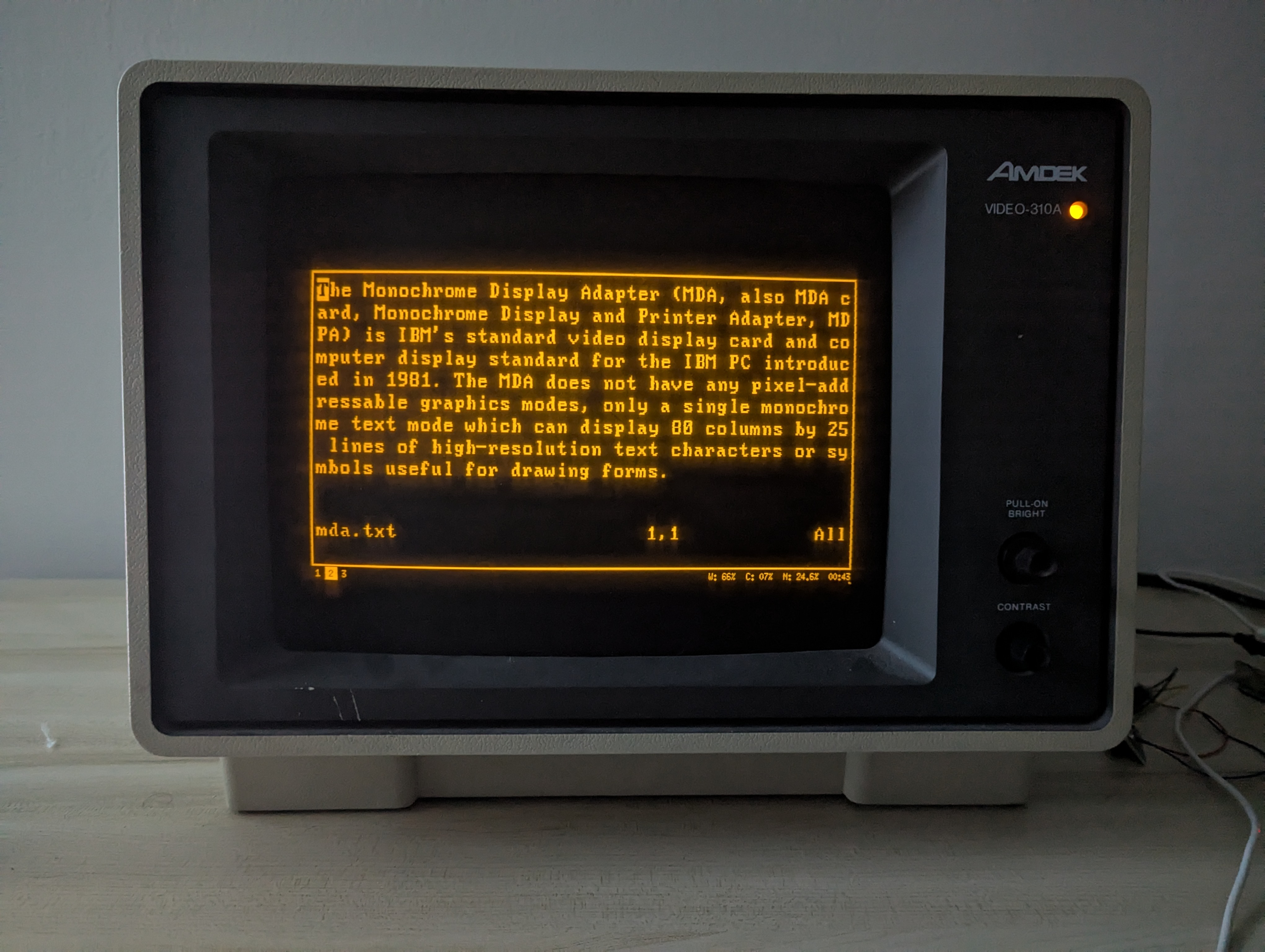 Image of Wikipedia's description of the Monochrome Display Adapter with the simple shader